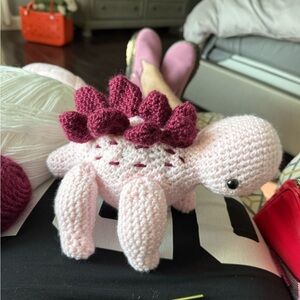 Handmade Pink and Burgundy Dinosaur Plush